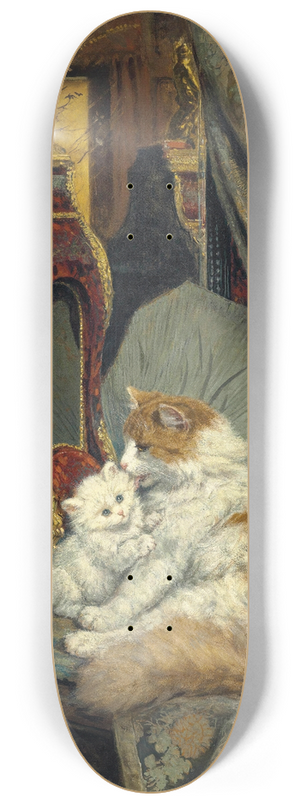 Henritte Ronner-Knip - A Mother Cat and her Kitten with a Bracket Clock 8.25 inch art skate deck
