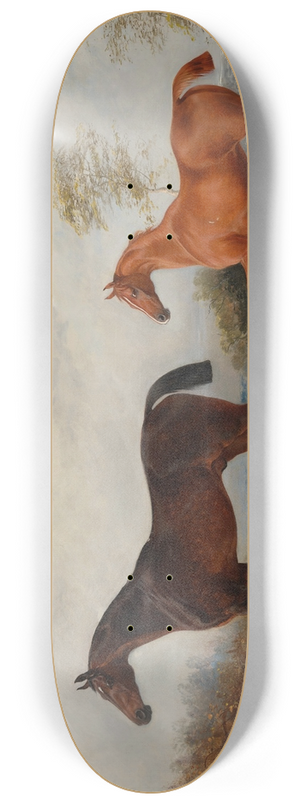 Henry Barraud - A bay and a chestnut hunter in a wooded landscape 8.25 inch art skate deck
