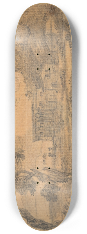 Alexander Cozens - Buildings by a River with Hills in Background 8.25 inch art skate deck Alexander Cozens - Buildings by a River with Hills in Background 8.25 inch art skate deck