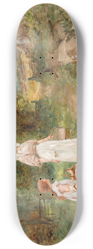 Henry John Yeend King - Two blackberry gatherers 8.25 inch art skate deck