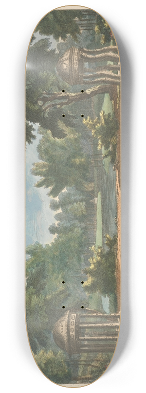 George Bickham the Elder - A View of the Grotto & Two Shell Temples in the Gardens of Earl Temple at Stow, in Buckinghamshire 8.25 inch art skate deck George Bickham the Elder - A View of the Grotto & Two Shell Temples in the Gardens of Earl Temple at Stow, in Buckinghamshire 8.25 inch art skate deck