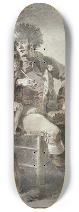 Abraham Teerlink - Auf einem Stuhl sitzt ein Mann die Pfeife in der Hand, dabei ein Hund 8.25 inch art skate deck