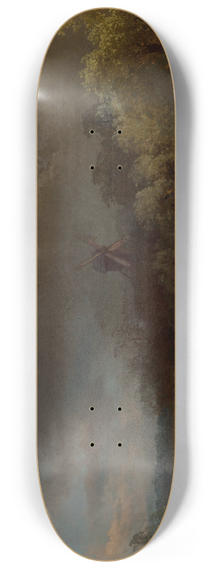 Hermann Ottomar Herzog - Landscape with a Windmill 8.25 inch art skate deck