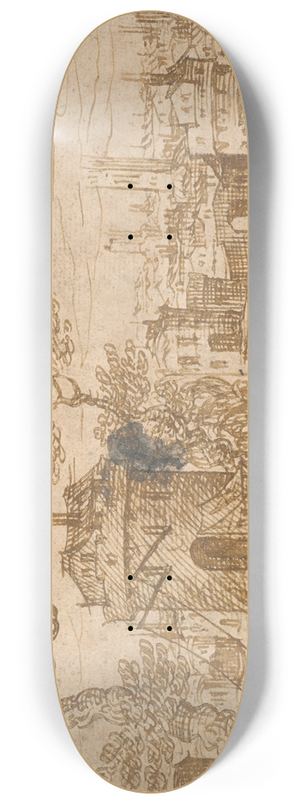 Hermann Weyer - Landscape with a City on a River 8.25 inch art skate deck
