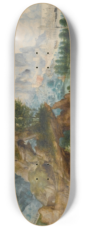 Herri met de Bles - An Extensive Rocky Landscape With The Flight Into Egypt 8.25 inch art skate deck
