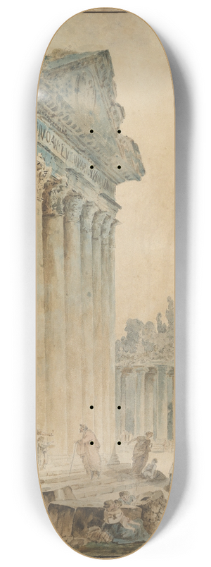 Hubert Robert - Capriccio with an Ancient Temple 8.25 inch art skate deck