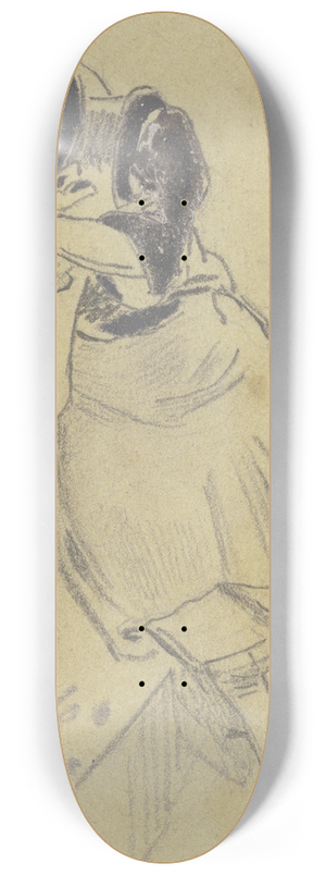 Hugo Kauffmann - Mdchen an einer Treppe auf ihrem Korb eingeschlafen 8.25 inch art skate deck