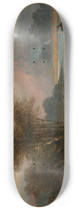 George Chinnery - A landscape in Macau with a herdsman by a lake 8.25 inch art skate deck