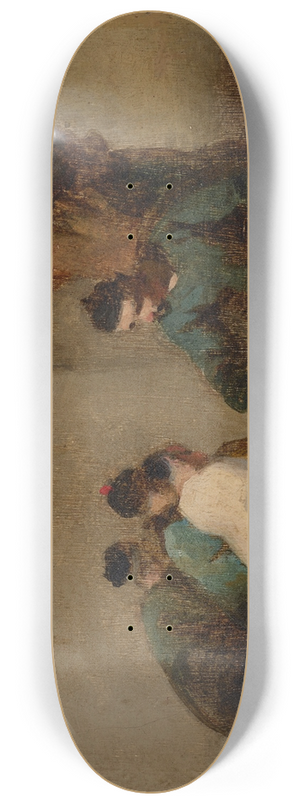 George Chinnery - A street scene in Macau with five men gambling 8.25 inch art skate deck