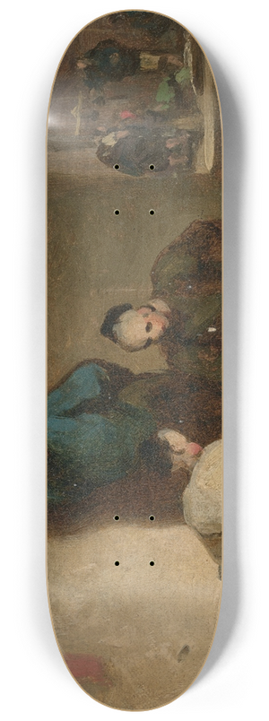 George Chinnery - A street scene in Macau with three men gambling 8.25 inch art skate deck