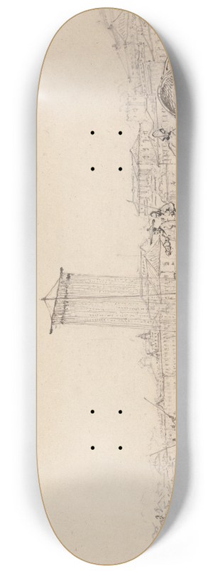George Chinnery - Coast Scene with Fishermen and Buildings, Macao 8.25 inch art skate deck