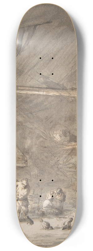 Isaac van Ostade - Barn Interior with Peasants and Cows 8.25 inch art skate deck