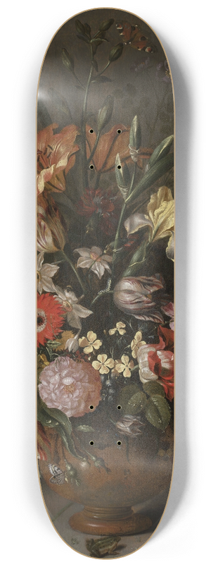 Jacob Marrel - Bouquet of flowers in a vase, insects and tiny creatures 8.25 inch art skate deck