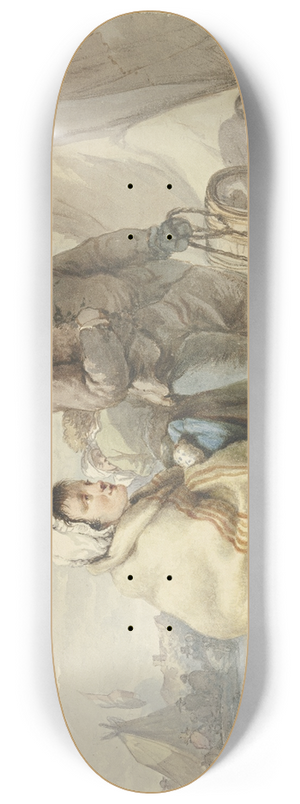 Jacob van Strij - Mdchen auf einem Schlitten, daneben ein Junge, in einem Lager 8.25 inch art skate deck