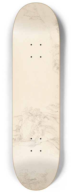 Jacques-Raymond Brascassat - Rivire avec rochers et pcheurs 8.25 inch art skate deck
