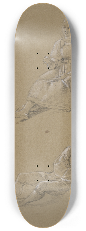 Jakob Becker - Studienblatt; Auf de Erde sitzendes Bauernmdchen; schlafender Bauernjunge 8.25 inch art skate deck