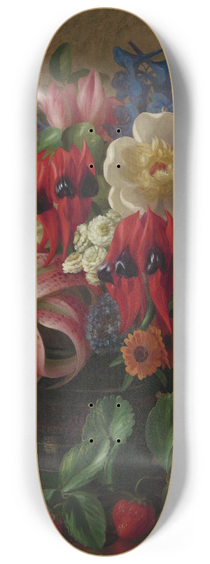 George Henry Hall - Still Life With Flowers And Strawberries 8.25 inch art skate deck