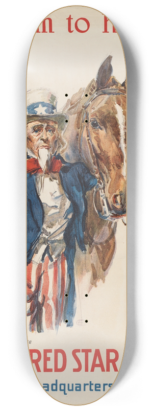 James Montgomery Flagg - Help him to help U.S.! Help the horse to save the soldier 8.25 inch art skate deck