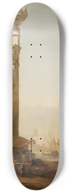 Jan Baptist Weenix - Harbour with Antique Ruins 8.25 inch art skate deck