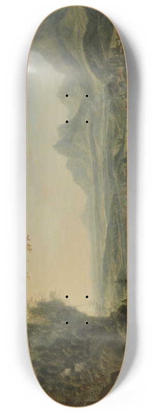 Jan Griffier - River Landscape with Rhine Motifs and Troops Passing 8.25 inch art skate deck