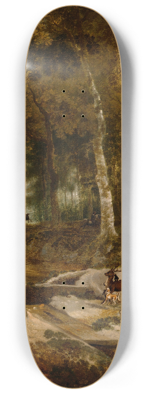 Jan Hackaert - Forest Landscape with Stag Hunt 8.25 inch art skate deck
