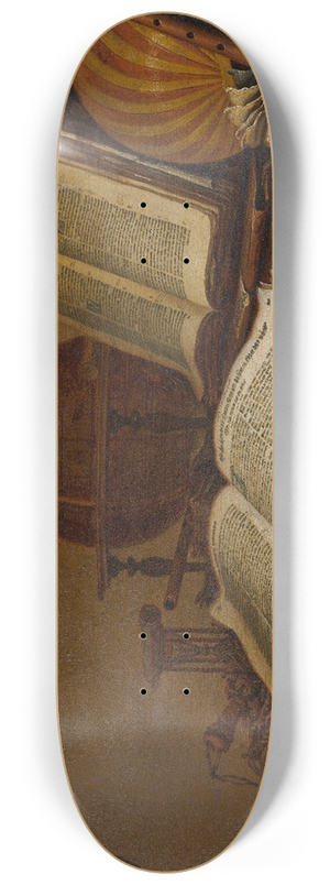 Jan Vermeulen - Still Life with Books, a Globe and Musical Instruments 8.25 inch art skate deck