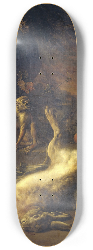 Jan Weenix - A Monkey and a Dog with Dead Game and Fruit 8.25 inch art skate deck