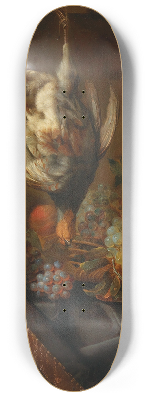Jan Weenix - A partridge and fruit in a partially draped niche 8.25 inch art skate deck