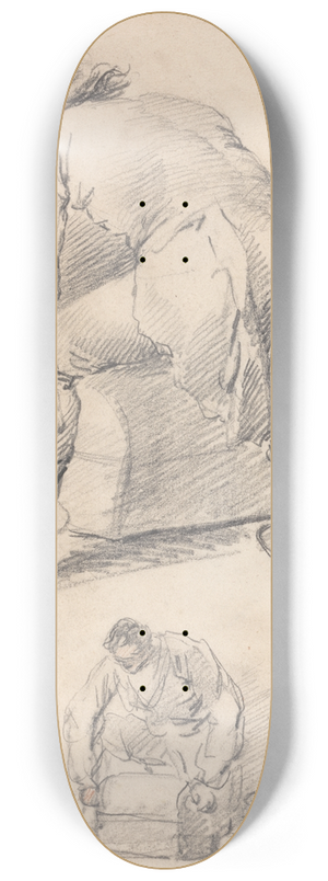 George Morland - A Man Lifting a Trunk, Two studies on one sheet 8.25 inch art skate deck