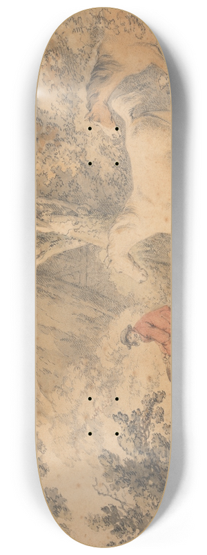 George Morland - Landscape with Horses, Farmer and Dog 8.25 inch art skate deck