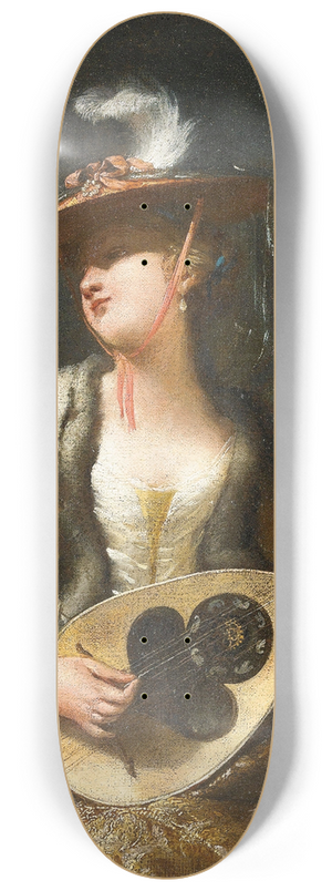 Jean Barbault - A Lady Playing A Mandolin 8.25 inch art skate deck