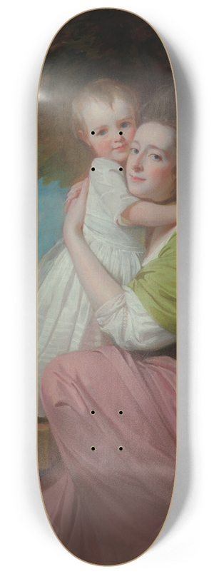 George Romney - Group portrait of Dorothy Stables (1753-1832), with her daughters, Harriet (1774-1827) and Maria (1775-1821), in a wooded landscape 8.25 inch art skate deck