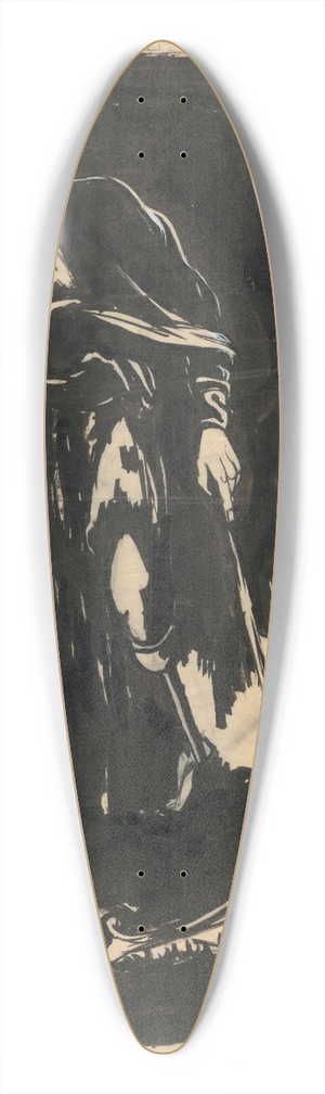 Jn Novk - Man Walking with Crutches with a Long Beard 39.3 inch art pintail longboard deck