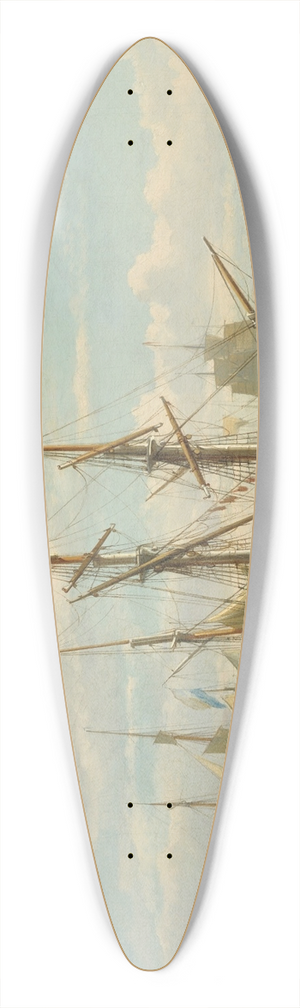 Johan Adolph Rust - Dutch sailing ships at anchor in a river estuary 39.3 inch art pintail longboard deck