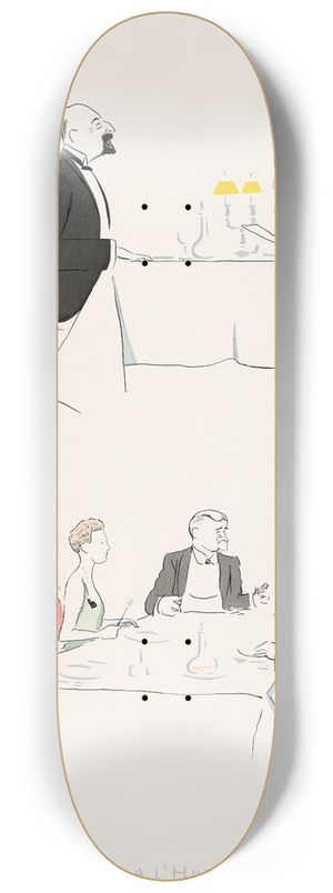 Georges Goursat (Sem) - A LHotel de Paris (two tables, one with Grand Duke Nicholas, the other with Princess Hohelohe), from Monte Carlo 8.25 inch art skate deck