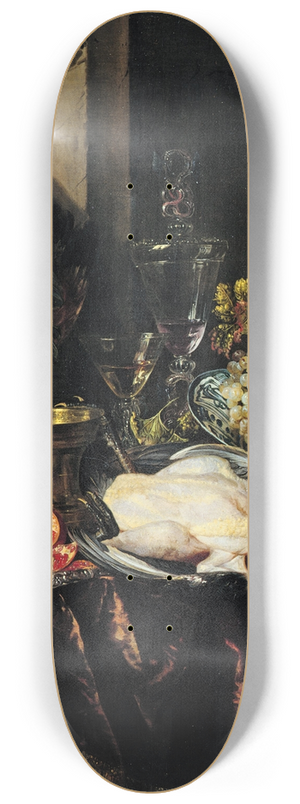 Abraham van Beijeren - Still life with Fruit and Fowl 8.25 inch art skate deck