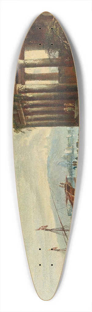 Johann Anton Eismann - A Mediterranean harbor with ruins and figures 39.3 inch art pintail longboard deck