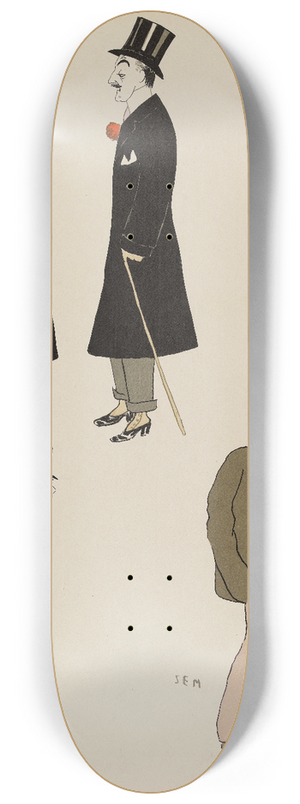 Georges Goursat (Sem) - Comte Charles de la Rochefoucauld, Marcel Fouquier, Pierre Wolf et Ernest La Jeunesse 8.25 inch art skate deck