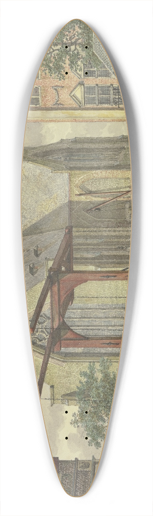 Johannes Huibert Prins - Schleusentor bei einer Kirche, links eine verschleierte Dame, ein Offizier und eine Dame mit einem Knaben 39.3 inch art pintail longboard deck