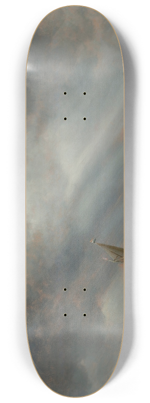 Abraham van Beijeren - Various sailing vessels and a rowing boat with fishermen on choppy waters under a stormy sky 8.25 inch art skate deck