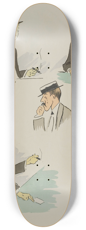 Georges Goursat (Sem) - Michel Marghilomann, japonais, Me Poulet, Baron James de Rothschild, William K. Vanderbilt 8.25 inch art skate deck
