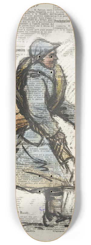 Georges Goursat (Sem) - Soldat marchant vers la droite sur fond de papier journal 8.25 inch art skate deck