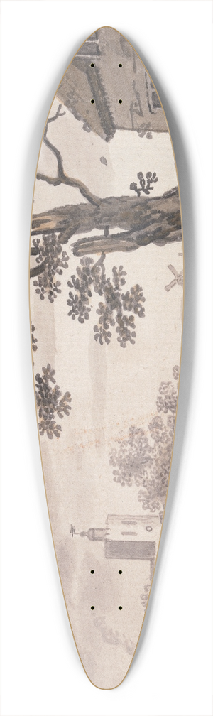 John Collet - River Scene with Church, Cottage and Windmill 39.3 inch art pintail longboard deck