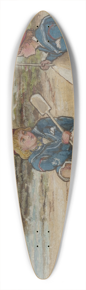 John George Sowerby - Two children on a beach 39.3 inch art pintail longboard deck