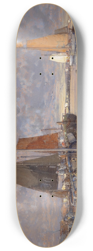 Georg Fischhof - Fischer an der Mole im Abendrot 8.25 inch art skate deck