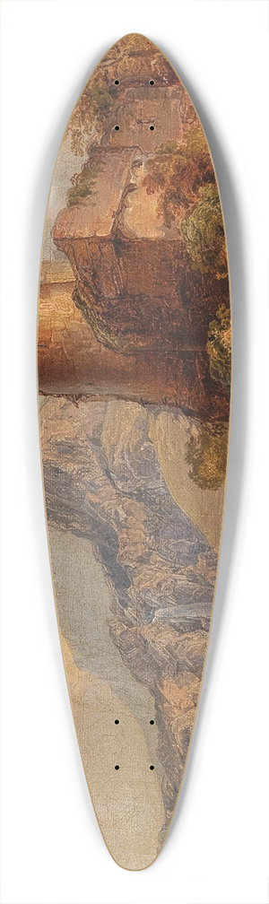 Julius Theodor Gruss - A Mountainous Landscape with Castle Ruins and Figures 39.3 inch art pintail longboard deck