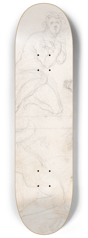 Georg Raphael Donner - Kneeling Female Nude and Two Studies of Angels 8.25 inch art skate deck