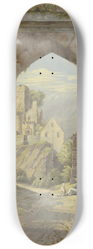 Georg Von Krieg - Gotischer Bogen mit Durchblick auf eine Burg 8.25 inch art skate deck