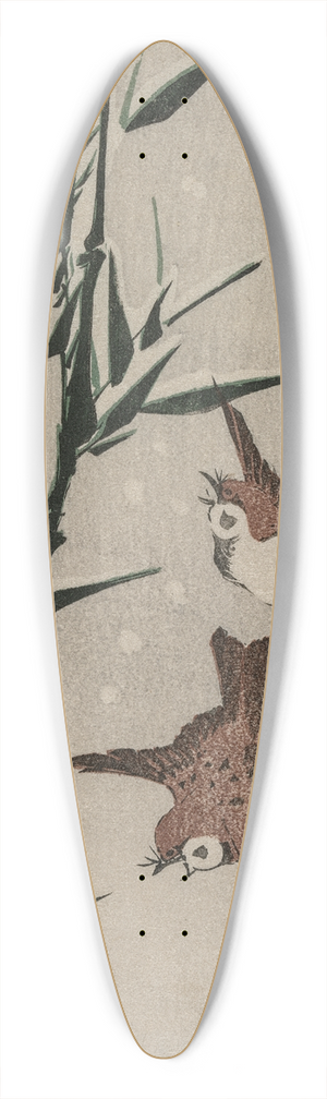 Keisai Eisen - Sparrows, Bamboo and Falling Snow 39.3 inch art pintail longboard deck