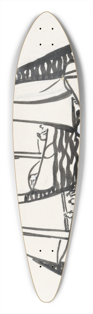 Leo Gestel - Drie zeilschepen en een meeuw 39.3 inch art pintail longboard deck